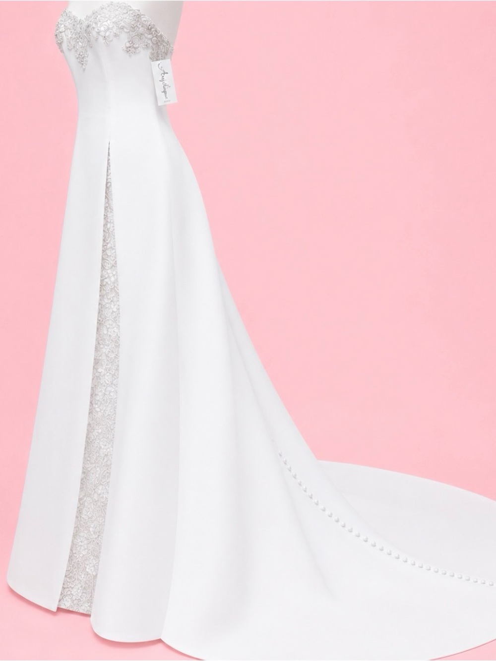 Anjolique Strapless Lace-Embellished A-Line Wedding Gown in White - Picture 7 of 8